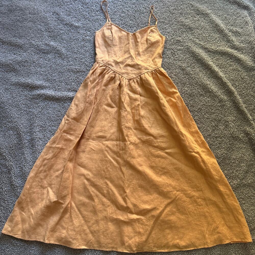 Aritzia Wilfred Influence 100% Linen Maxi Soft Apricot Peach Dress Sz 2